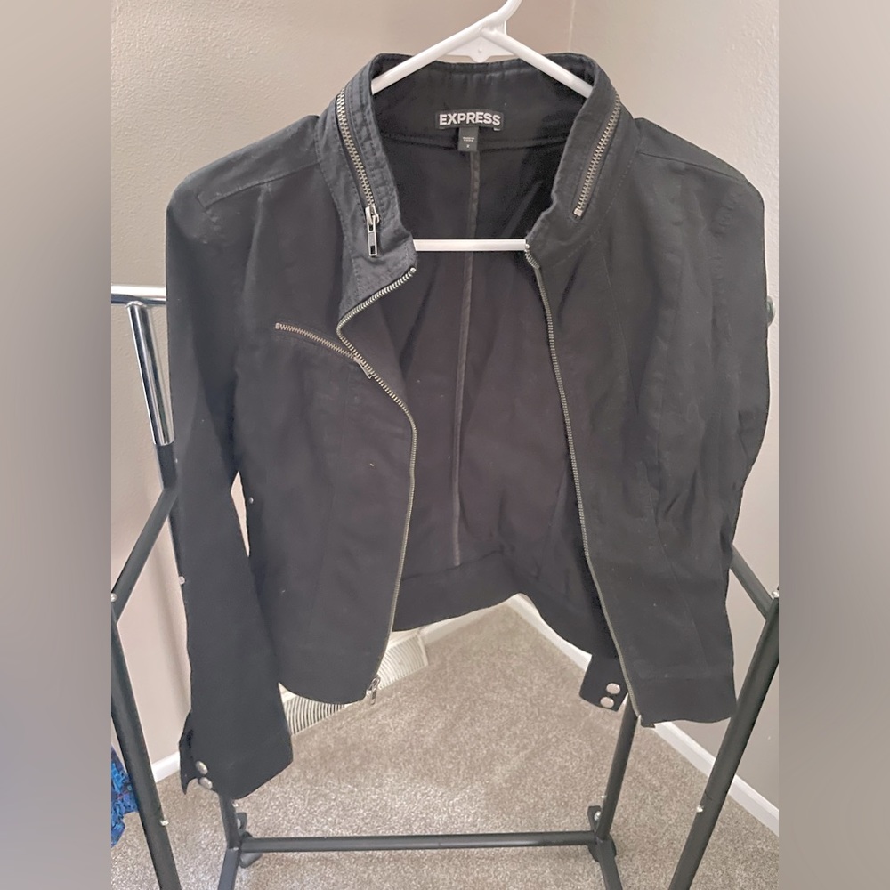 Express Black Canvas Moto Jacket